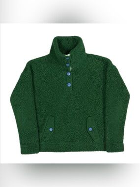J Crew green snap Collar quarter zip pullover Sherpa Vintage Fleece womens XS
